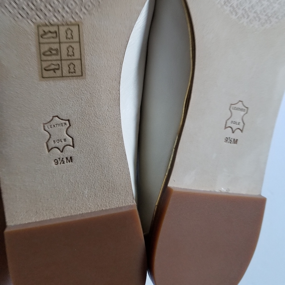 Tory Burch Crystal-Embellished Leather Flat Ballet Ivory Gold Size 9.5 - Picture 11 of 13